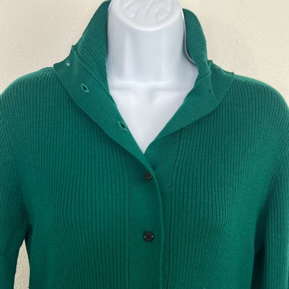 Thakoon 100% Merino Wool Emerald Green Button Up Turtleneck Soft Quiet Luxury M - Picture 15 of 16